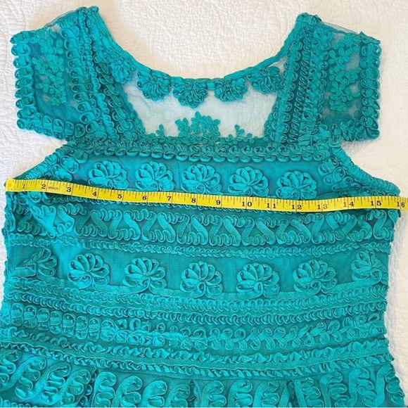Yoana Baraschi Embroidered Ribbon Teal Dress - Size 4 - Picture 7 of 10